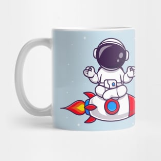 Cute Astronaut Meditation Yoga On Rocket Cartoon Mug